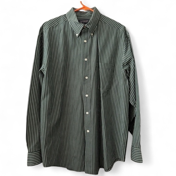 Roundtree & York button-down shirt.Large Dark green striped - Picture 1 of 3